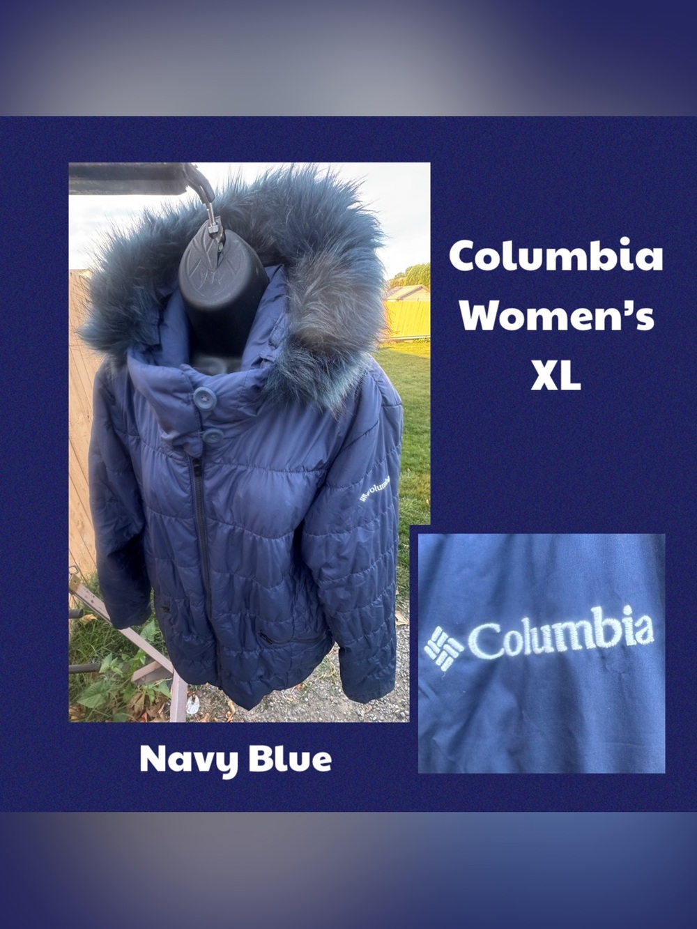 Columbia Women’s XL Navy Blue Winter Hooded Coat EUC